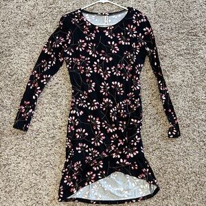 Grecerelle Floral Long Sleeve Dress - Black and Pink